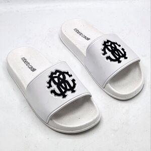 Roberto Cavalli Women Logo Pool Slides Sandals In White Size 6